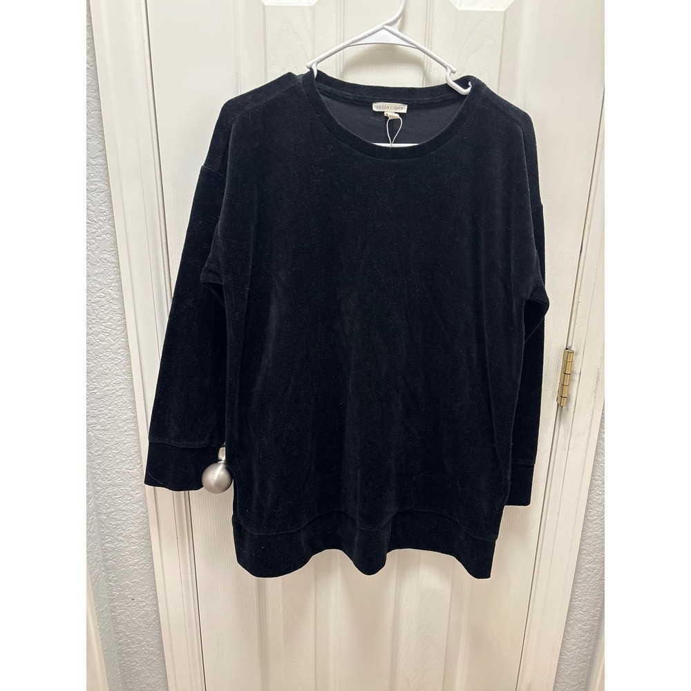 Eileen Fisher Velour Black Crew Neck Long Sleeve Sweatshirt‎ Top XXS Oversized